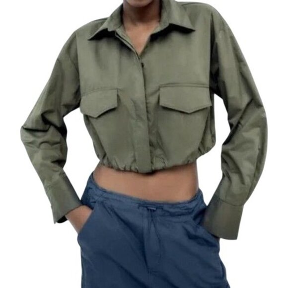 ZARA — Women’s Green Cropped Utility Jacket (Size L) - Picture 2 of 5